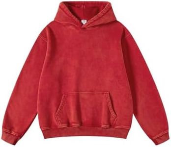 FAIABLE Womens Oversized Hoodie Couples Heavyweight Hoodies Vintage Acid Wash Hoodie Cotton Fleece Hoodies for Women, Red, Medium