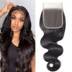 Lace Closure Human Hair Brazilian Body Wave Closure 4X4 Free Part Lace Closure 14Inch Brazilian Virgin Remy Human Hair Closure 100% Human Hair Extensions for Black Women Pre Plucked Natural Black Color Closure