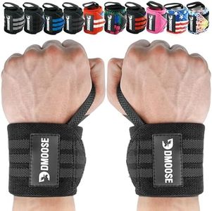 DMoose Wrist Brace for Weight Lifting 12 and 18 Inches Thumb Loops with Wrist Support for Workouts Powerlifting Wrist Straps for Weight Lifting Men and Women Black Stripes