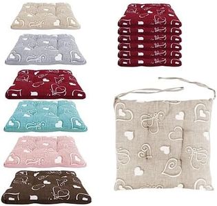 Coprisedia 6 Cuscini Sedia AMA con Lacci Double Face Quattro Punti Imbottiti Fantasia Cuore Shabby love paris ba (begie)