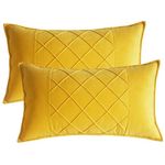 Lutanky Velvet Cushion Covers Dark Yellow Decorative Rectangle Throw Pillow Cases Patchwork Design Soft Pillow Covers for Sofa Bedroom Home Accessories 12x20 Inch 30 x 50 cm (Pack of 2)