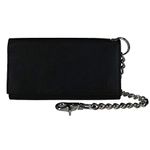 CTM® Men's Pebble Grain Leather RFID Long Trifold Trucker Chain Wallet, Black