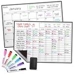 Magnetic Dry Erase Calendar and Chores Chart Bundle for Fridge: 2 Boards Included 17x12" - 6 Fine Tip Markers and Large Eraser with Magnets | Magnetic Chore Chart - Chore Board for Kids and Adults