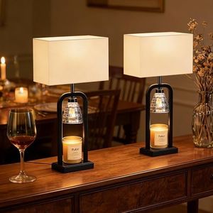 PoKat Electric Candle Warmer Lamps Gold, Lamp Candle Warmers with Timer Dimmer, Wax Light Warming Table Lamps Set of 2 for Jar Candles, Modern Bedside Lamp for Home Decor Living Room, Bulb Included