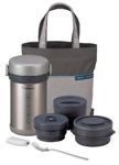 Zojirushi Lunch Bag with Insulated Vacuum Flask, Cutlery and 3 Separate Storage Containers for Hot and Cold Food, Grey, Set of 6 Pieces