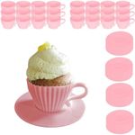 Evelots Baking Cupcake Molds - Silicone Teacup Set - 48 Pc Set - Oven-Safe - Nonstick - Muffin Cups for Bridal/Baby Shower, Birthday/Tea Party - 24 Cups & 24 Saucers - BPA Free