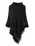 Ferand Ladies' Hooded Cape with Fringed Hem, Crochet Poncho Knitting Patterns for Women, One size, Black