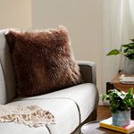 PICKKART Decorative Faux Fur Pillow/Backing Hold Pillow/Seat Sofa Cushion Square Throw Pillow, 37 cm (Coffee Brown)