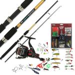 Spinning Fishing Combo 6ft 2pc Rod & Reel + Line With 101 Mixed Spinners Plugs Pliers Lure Pike Sea Freashwater Tackle