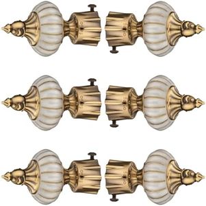 Ferio Antique Curtain Brackets & Curtain Holders for Window Curtain Rod Brackets Curtain Knobs for 1 Inch Curtain Rod Holder Curtain Finials Set of 6 (Aluminium, White Antique Brass, Pack of 6)