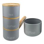 3 Pieces Jar with Wooden Lid Tea Coffee Sugar Canister Storage Container Bowl Pots Kitchen Storage Tins (Grey)