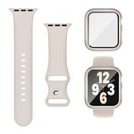 Joehwerr 3-in-1 for Apple Watch Straps 40mm with Case & Screen Protector, Silicone Sport Strap and Protective Cover with 9H Tempered Glass for iWatch Series 6/5/4/SE, Starlight