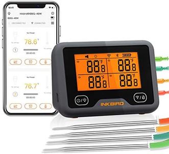 INKBIRD Wi-Fi Bluetooth Barbecue Thermometer IBBQ-4BW Rechargeable Wireless BBQ Thermometer with 4 Probes Temp Graph Calibration Timer Temp Alarm Digital Meat Thermometer