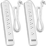 Power Bar, 2 Pack Power Strip Surge Protector with 6 Outlets & 4 USB Charging Ports, Angled Flat Plug, Spaced Outlets & ETL Listed Power Outlet for Home Office - White