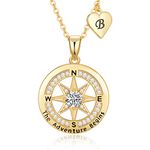 Peeshow Graduation Gifts for Her 2023 S925 Sterling Silver Initial Compass Necklaces Graduate Gift for her Girls Women Girlfriend Friends Students College High School Senior Grad Gifts-The Adventure Begins, Sterling Silver, Cubic Zirconia