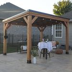 Backyard Discovery Arcadia 12 ft x 9.5 ft Cedar Wood Gazebo Pavilion with Hardtop Galvanized Steel Slope Roof, Snow Support, Wind Resistance, PowerPort, Shade for Garden, Patio, Deck, Entertaining