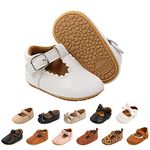 Baby Girls First Walking Shoes Mary Jane PU Leather Anti-Slip Princess Shoes Infant Baby Shoes 12-18 Months,D White