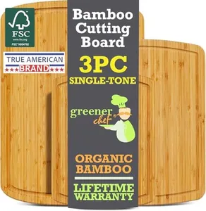 Organic Bamboo Cutting Board Set of 3 with Lifetime Replacements - Wood Cutting Board Set with Juice Groove - Wooden Chopping board Set for Kitchen, Meat and Cheese - Single Tone