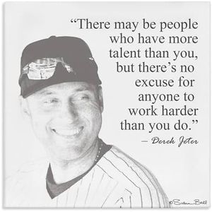 Stupell Industries Black and White Work Hard Derek Jeter Quote Wall Art, 17x17, Multicolor