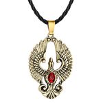 AILUOR Stainless Steel Charm Created Ruby Phoenix Pendant Necklace Scandinavian Antique Gothic Viking Slavic Amulet Bird of Wonder Animal Rope Necklace Fashion Jewelry for Women Men (Gold)