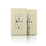 TOPELER USB Receptacle Outlet, 30W 6.0A USB Charging Outlet with Type A & C Port, 15A Tamper-Resistant Wall Socket with 3 USB Ports, Screwless Wall Plate Included, ETL & FCC Listed, Ivory, 2 Pack