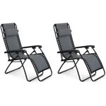 VonHaus Premium Padded Zero Gravity Chairs - Heavy Duty Textoline Outdoor Folding & Reclining Sun Loungers with Head Pillows & Steel Frames for Patio, Conservatory or Decking (Set of 2, 2)