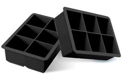 INOVERA Silicone Square Ice Cube Tray | Easy Release Flexible Big Block Mould | Reusable 6 Slot Molds (Pack of 2, Black)