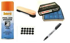 cueball16 CLEANING/VALET KIT For POOL/SNOOKER 6,7,8 ft TABLES, Includes BRUSH, CLOTH CLEANER, Spots, Pen, R.L.B.C. Sales Instruction Sheet, Box of 12 BLUE Chalks
