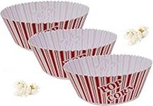 Large Popcorn Bucket Bowl 101 oz. Container Thick Plastic Reusable | Red Retro Style (3 Pack)