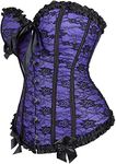 jutrisujo Purple Corset Top Plus Size Bustier Cordet Sexy Women Overbust Floral Lace Victorian Burlesque Costume Halloween 2XL