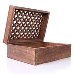 Mela Artisans Medium Keepsake Box with Hinged Trellis Lid - Medium Polish | Wooden Decorative Box | Keepsake Memory Box | Mango Wood Storage Box | Store Trinkets, Cards & Stash | 7.5” x 4.5” x 3”