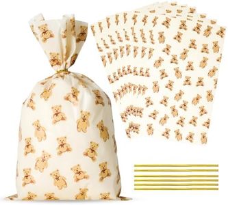 Docvania Bear Cellophane Treat Bags Plastic Gift Bag 100 pcs 7 X 12 Bear Cookie Bags with Ties Goodie Candy Bag Suitable for Mother's Day, Valentine's Day, and Holiday Parties