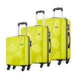 Safari Polypropylene (Pp) Pentagon Hardside Small, Medium & Large Size Cabin & Check-in Luggage Set of 3 Suitcase Spinner Trolley Bags for Travel Green Lime Color 55Cm, 66Cm & 75Cm