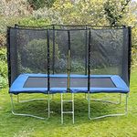 Acrobat 8x12FT or 366cm x 244cm Rectangular Trampoline with Blue Coloured Padding, Safety Net Enclosure and Ladder