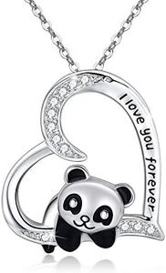 JUSTKIDSTOY Panda Necklace 925 Sterling Silver Cute Animal Heart Pendant Necklace I love You Forever for Women Daughter Panda Gifts Lover
