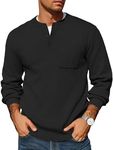 COOFANDY Mens Henley Shirts Long Sleeve Soft Quarter Button Sweater 2024 Fall Basic Pull Over Business Casual Dress Sweater Black Large