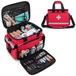 CURMIO Emergency Medical Supplies Bag, Home Health Aid Bag with Shoulder Strap and 2 Detachable Dividers for Nurse, Doctors, Home Health Staffs, Not Include Supplies, Red