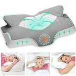 Elviros Cervical Contour Memory Foam Pillow for Neck Pain Orthopedic Neck Pillow for Shoulder Pain Ergonomic Head Neck Support Pillow for Side/Back/Stomach Sleepers with Removable Cover