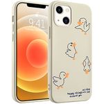 Idocolors Cute Happy Duck Phone Case Compatible with iPhone XR,White Liquid Silicone Lovely Printted Words Case,Soft Gel Rubber Full-Body Protective Microfiber Lining Shockproof Case