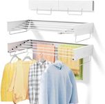 Wall Mounted Drying Rack, 100CM Clothes Drying Rack,Collapsible Drying Racks for Laundry,Clothes Hanger Rack Foldable,Clothing Rack,Retractable,Folding Dryer Rack,Wall Hanging Rack (White)