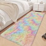 Fluffy Rainbow Rug for Girls Bedroom 2x6 Feet Kawaii Tie Dye Runner Rug Cute Colorful Unicorn Area Rug for Kids Teens Nursery Baby Princess Room Living Room Dorm Home Decor Mat Carpets