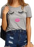 BLACKMYTH Women Summer Funny Print Short Sleeve Top Tee Graphic Cute T-Shirt Grey Medium