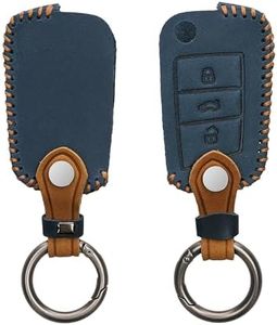 kwmobile Accessoire Clef de Voiture Compatible avec VW Golf 7 MK7 3-Bouton - Coque de clé de Voiture en Simili Cuir - Bleu Marine-Marron Clair