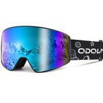 Odoland Kids Ski Goggles, Anti-Fog Cylindrical Snowboard Goggles for Youth Boys & Girls, OTG Helmet Compatible Snow Goggles, Black Frame, Mirror Blue Lens