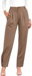 BTFBM Women's 2024 Casual Button Down Pants Elastic High Waist Business Work Trousers Long Sweat Pants Tapered Slacks(Solid Khaki, Large)