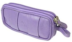 Soft Purple Goat Leather Double Spectacle Glasses Case with Belt Loops - Key Ring Loop