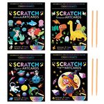 Fovorica 4/8 Pack Different Themed Magic Drawing Scratch Arts Papers for Kids with Wooden Stylus, Colorful Scratch Notepads in 7.5x5.5 inch Great Gift for Boys and Girls (9Page/Each)