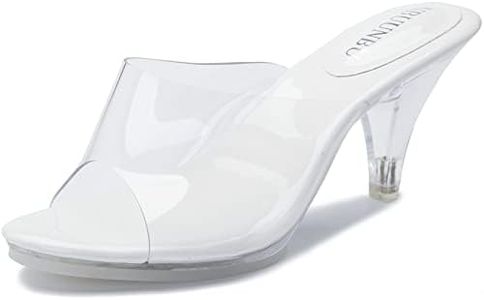 NBUUNBU Silver Clear Heels For Women Dress Shoes Transparent Strap Sexy Stilletos Heels Open Toe High Silver Heeled Sandals Pump Mules, White-2.95in, 8.5