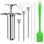 Vrent Turkey baster,Meat Injector,with 3 Marinade Injector Needles 4 Spare O-Rings and 2 Cleaner Brush,Meat Injector Syringe for BBQ Meat Beef Chicken Pastry(Silver)