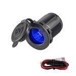 UYYE Universal 12V/25V Car Cigarette Lighter Socket, for Car Marine Motorcycle ATV RV and More, Car Interior Accessories with Waterproof Receptacle（LED Blue）